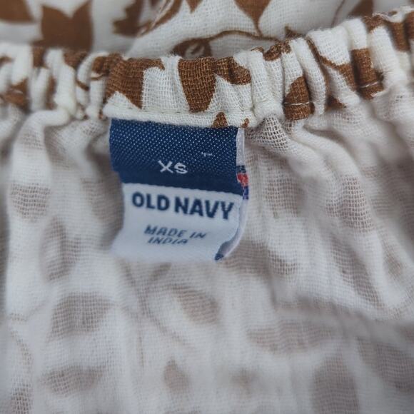 EUC Old Navy Cotton Floral Gold Blouse Women XS Scrunchy Hem - Picture 6 of 7